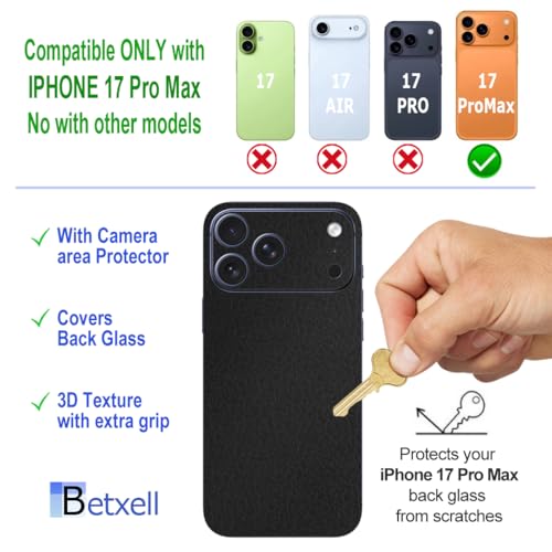 for iPhone 17 PRO MAX Skin 3M Black Leather Texture Back Glass Film Protective(Leather)