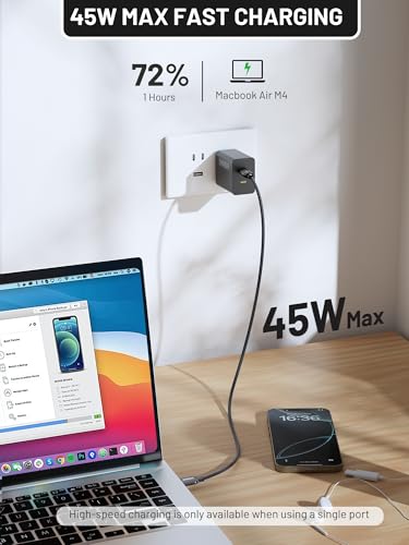 45W Dual USB C Charger, Phone Charger Fast Charging with 4FT Cable - color: 45W White