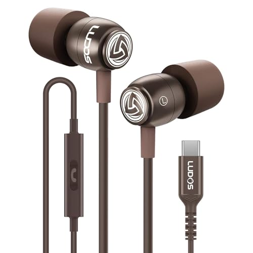 LUDOS Clamor USB C Headphones for iPhone 17 16 15 Pro Max Plus Air iPad Pro, 5 Years Warranty, USB-C Earbuds for Samsung Galaxy S26 S25 S24 S23 Ultra S22 S21 FE S20 A55 A54 A53, USB Type C Earphones - color: Brown, style: USB-C