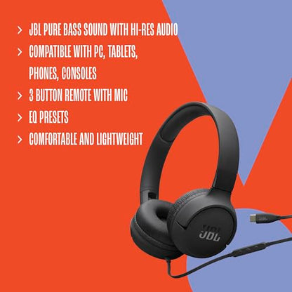 JBL Tune 520C USB-C - Wired On-Ear Headphones - Black - color: Black