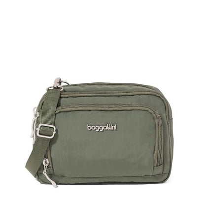Baggallini Triple Zip with Front Wallet/Trifecta RFID Wallet Crossbody - color: Thyme