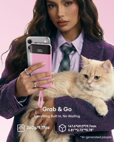 charmast Portable Charger Fast Charging,Built-in 4 Cables,6 Outs & 4 Inputs - color: Pink