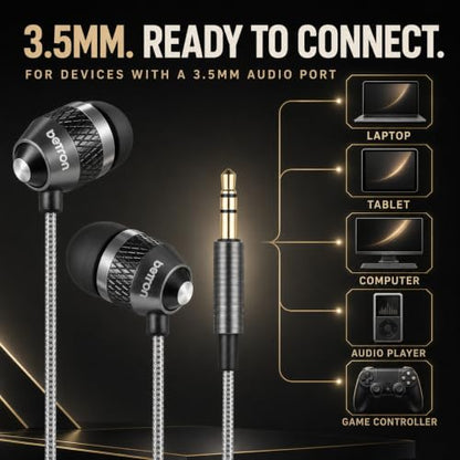 Betron B25 Earphones, Noise Isolating in-Ear Wired Headphones, Black - color: Black