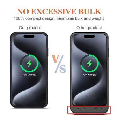 Battery Case for iPhone 15 Pro, 10000mAh Portable Protective Charging Case with Wireless Charging Compatible with iPhone 15 Pro (6.1 inch) Extended Battery Pack Charger Case with Carplay (Black) - size: iPhone 15 Pro