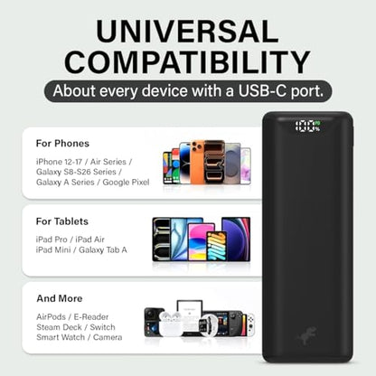Nimble Champ Stretch Portable Charger with USB-C Cable, 10000mAh Power Bank - color: Black