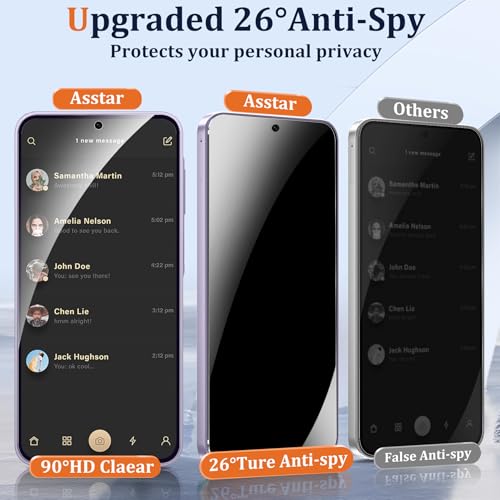 Asstar [2 Pack Privacy Screen Protector for Samsung Galaxy A37 5G | 9H Tempered Glass Samsung Galaxy A37 5G Privacy Screen Protector, Anti-Spy, Anti-Scratch, Case Friendly, Easy Install Frame - color: Black-Galaxy A37