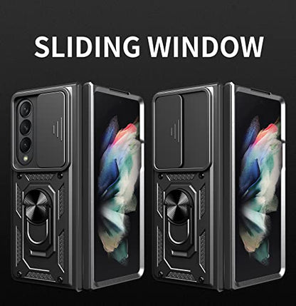 RKINC Case for Samsung Galaxy Z Fold 4 Case with Slide Camera Cover & Rotated Ring Kickstand Military Grade Shockproof with Magnetic Car Mount Holder Cover, Black - color: Black, size: Samsung Z Fold 4