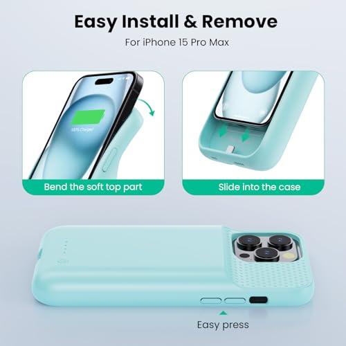 Battery Case for iPhone 15 Pro Max,Powerful 8600mah Ultra-Slim Protective Charging Case,15W Fast Charging Portable Rechargeable Expandable Battery Charger Cover for iPhone 15 Pro Max(6.7inch)-Green - color: Green