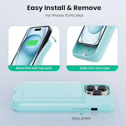 Battery Case for iPhone 15 Pro Max,Powerful 8600mah Ultra-Slim Protective Charging Case,15W Fast Charging Portable Rechargeable Expandable Battery Charger Cover for iPhone 15 Pro Max(6.7inch)-Green - color: Green