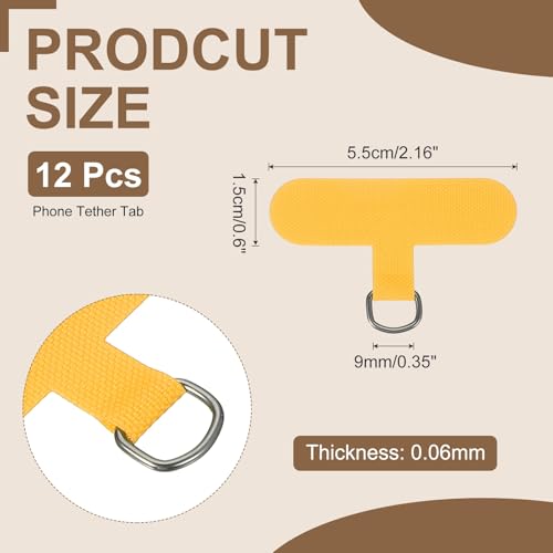 uxcell 12pcs Phone Tether Tab, Universal Phone Lanyard Patch T Shape Cell Phones Strap Replacement Part for Most Smartphone Cases, Yellow - color: Yellow