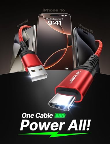 JSAUX USB C Cable [2-Pack 6.6ft], USB A to USB C for iPhone, Samsung, Red - color: Red, size: 6.6ft+6.6ft