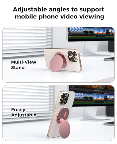 Two-Sided Magnetic Phone Ring Holder for MagSafe, Magnetic Cell Phone Grip Stand Finger Ring Kickstand Compatible with iPhone /17/16/15/14/13/12Pro Max MagSafe Accessories (Pink Metal)
