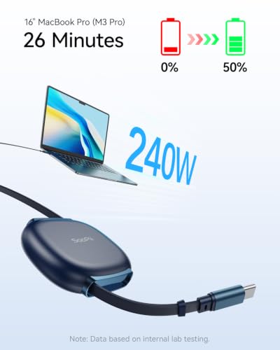 SOOPII 240W Retractable USB C Cable with Mag Snap Storage (2Pack 5.91FT) - color: NavyBlue, size: 5.91FT-2Pack