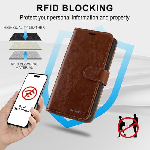 MONASAY Wallet Case for iPhone X/Xs with 3 Card Holders - Brown | Kickstand,RFID Blocking,6.6 feet of shock absorption,PU Leather,Strong Magnetic Closure,Fits 5.8 inch ONLY,screen Protector - color: Brown