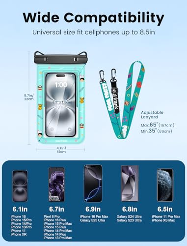 Paul Frank Waterproof Phone Pouch Floating, 2 Pack IPX8 Waterproof Phone Case with Lanyard for iPhone 17 16 15 14 Pro Max Galaxy S25 S24, Cellphone Dry Bag Beach Cruise Ship Essentials(up to 8.5") - color: Black&Green