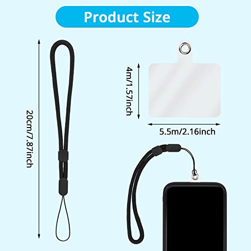 cobee Hand Wrist Strap Lanyard with Tether Patch, 6 Pcs Adjustable Nylon Wrist Straps with 6 Pcs Transparent Phone Pads Cell Phone Lanyard Strap Holder Hand Straps for Mobile Phone Camera(Black)