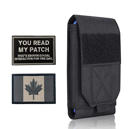Black Tactical Molle Cellphone Pouch Case,Heavy Duty Waterproof Phone Holster Bag for iPhone 11 12 13 Pro Max Samsung S22 S21 S20 FE Note 20 10 A13 A12 A52 Less 6.7" Phone with 2 Pack Patches - color: Black & 2 Mixed Patches
