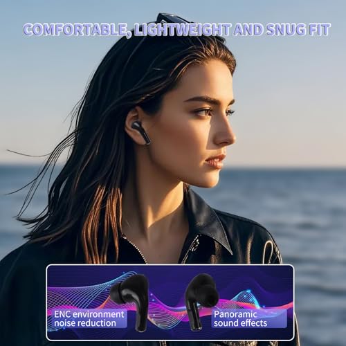 Wireless Earbuds Bluetooth 5.3 Headphones,Long Playtime Ear Buds with Mic Waterproof in Ear Earphones Charging Case with Multi Functions LED Full Color Touch Screen for Android iOS Phones Sport,black - color: Black