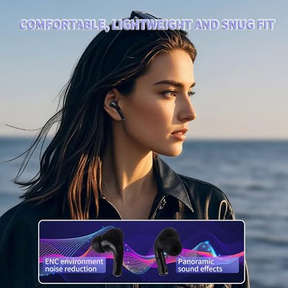 Wireless Earbuds Bluetooth 5.3 Headphones,Long Playtime Ear Buds with Mic Waterproof in Ear Earphones Charging Case with Multi Functions LED Full Color Touch Screen for Android iOS Phones Sport,black - color: Black