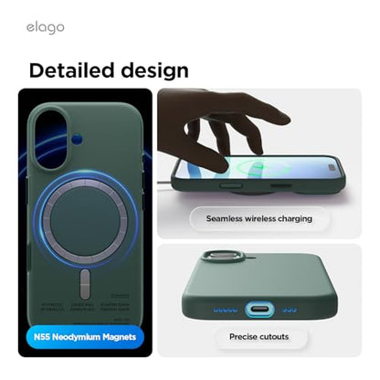 elago Premium Magnetic Silicone Case for iPhone 17 Midnight Green | Compatible with MagSafe, Liquid Silicone Material, Protection, Shockproof, Slim Phone (Midnight Green) - color: Midnight Green, size: iPhone 17