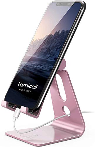 Lamicall Aluminum Cell Phone Stand for Desk, Pink Desk Accessories - color: rose gold