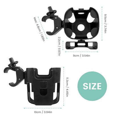 Large Size 2-in-1 Stroller Cup and Phone Holder, Adjustable Clip-On, Black