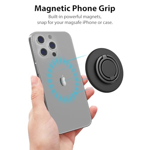 Magnetic Phone Grip Compatible with MagSafe,Magnetic Phone Ring Holder Finger Kickstand Wireless Charging Compatible,Adjustable Double Cell Phone Rings Gripper Stand for MagSafe iPhone - Black - color: Black