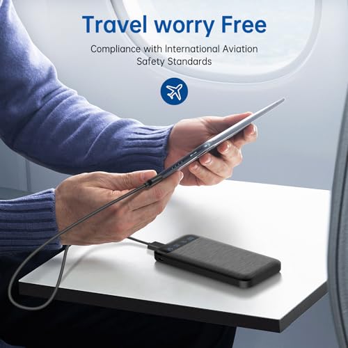 YOBON Power Bank 10000mAh Portable Charger Slim Battery Pack with 2 USB 2.4A Outputs and USB C in/Out Compatible with Huawei iPhone 16 15 14 13 12 iPad Samsung Galaxy S20 Android Tablet - color: Dark Black