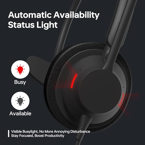 USB Wired Headset with Mic for Work, Single Ear Headset with Noise Canceling, Lightweight Computer Headset with in-line Control for Call Center, Teams, Zoom, WFH
