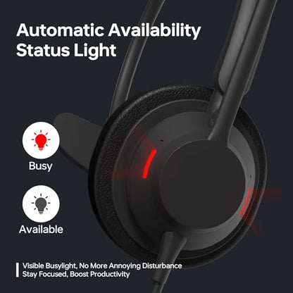 USB Wired Headset with Mic for Work, Single Ear Headset with Noise Canceling, Lightweight Computer Headset with in-line Control for Call Center, Teams, Zoom, WFH