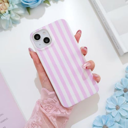 Striped case for iPhone 13/14 Pink/White | Aesthetic Striped，Full Protection Soft TPU，will not peel, fade or rub off ，Kawaii Cute Phone Case for Women Girls - color: Imd Striped Pink/White