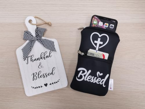 Tainada Dual Zipper Neck Cell Phone Pocket Pouch w/Belt Loop (Blessed) | For Men/Women; Water-resistant neoprene material, shockproof, lightweight, w/carabiner; Compatible with most of smartphones - color: Blessed
