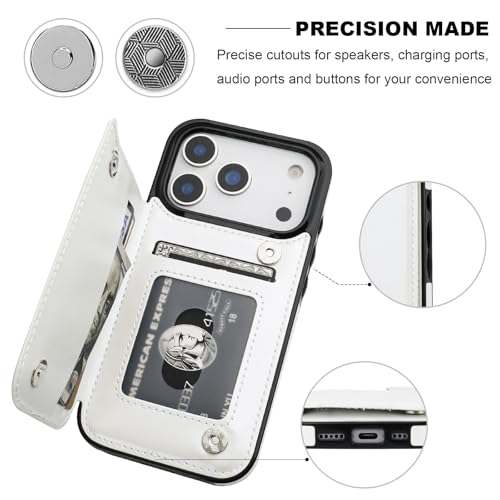 ONETOP for iPhone 17 Pro Wallet Case with Credit Card Holder,White | Kickstand,ID/Cash Holder,Case Wallet with Card Slots,Double Magnetic Clasp,Durable PU Leather Shockproof Cover for Women Men - color: White