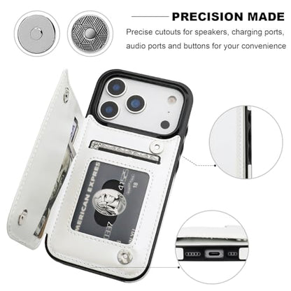 ONETOP for iPhone 17 Pro Wallet Case with Credit Card Holder,White | Kickstand,ID/Cash Holder,Case Wallet with Card Slots,Double Magnetic Clasp,Durable PU Leather Shockproof Cover for Women Men - color: White
