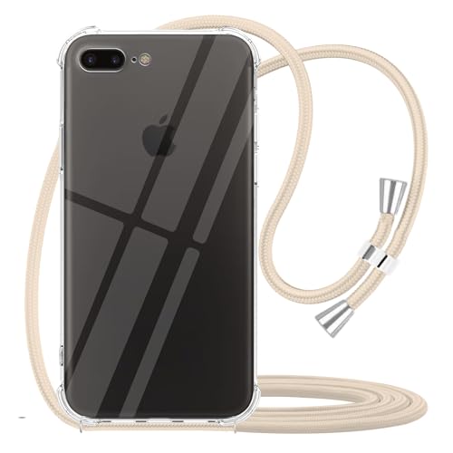 for iPhone 7 Plus Crossbody Case Clear Adjustable Shoulder Neck Lanyard Strap Cover for iPhone 7+/ 8+ Women Girls Soft Slim Protective Hanging Phone Mobile Case for iPhone 8 Plus - Beige - size: for iPhone 7plus/8plus