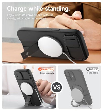 SURITCH for iPhone 17e/16e Case with Magnetic Camera Slide Cover and Adjustable Kickstand, Compatible with MagSafe, Shockproof Bumper Case Slim Protective Cover 6.1 Inch,Black - color: Black, size: IPhone 17e/16e-6.1"