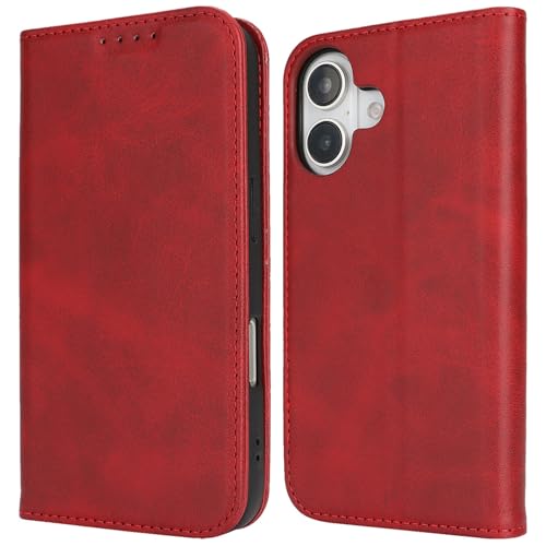 Wallet Case for iPhone 16,Premium PU Leather Flip Folio Case with Card Slot,Stand Holder and Magnetic Closure TPU Shockproof Interior Protective Case,6.1 Inch,Red | Premium PU Leather, Flip Folio Purse Case, with Card Slot, Stand Holder,Magnetic Closure,