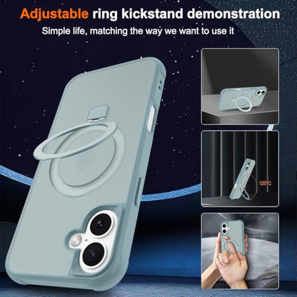 CHAOFEnG Magnetic Compatible with iPhone 17 Case with Stand [Military Grade Drop Tested][Compatible with Magnet] Ring Translucent Slim Hard Back Soft Edge, Teal Green - color: Teal Green, size: iPhone 17