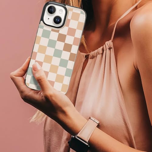 uCOLOR for iPhone 13/14 Wallet Case with Card Holder Pastel Check Vibes | Compatible with MagSafe,Folio Flip PU Leather Magnetic RFID,with Camera Lens Protector - color: Pastel Check Vibes