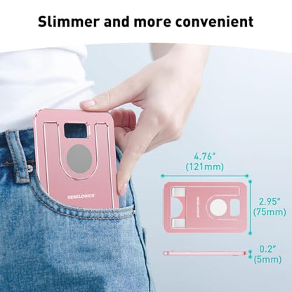 Cell Phone Stand for Desk - Foldable Aluminum Phone Holder, Portable Travel Essentials, Adjustable Desktop Dock for iPhone 17 16 15 14 Pro Max, Android (Pink) - color: Pink.