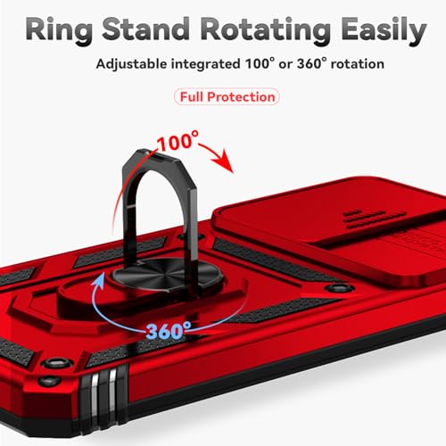 for Samsung Galaxy S24 FE Case with Camera Lens Cover HD Screen Protector, Dual Layer Military-Grade Drop Tested Magnetic Ring Holder Kickstand Protective Phone Case for Galaxy S24 FE (Red) - color: Red with camera cover Military-Grade 2nd gen