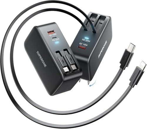 4 in 1 Retractable Wall Charger, Dual 3ft USBC & Apple Fast Charging Cables