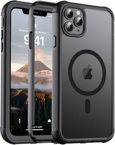 jaroco Magnetic for iPhone 11 Pro Max Case Heavy Duty Protection Gray | Compatible with MagSafe,Military Grade Drop Protection,Translucent Matte,Non-Slip,Shockproof 2-Layer Durable Bumper Case - color: Black, size: iPhone 11 Pro Max