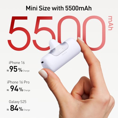iWALK Portable Charger 5500mAh Next-Gen Small Power Bank 22.5W Fast Charging Battery USB-C Portable Phone Charger for iPhone 18/17/16/15 17 Plus 17 Pro Max iPad, Samsung Galaxy S25 S24 Android, White - color: White