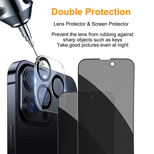 PEHAEL for iPhone 14 Pro Privacy Screen Protector+Camera Lens Protector