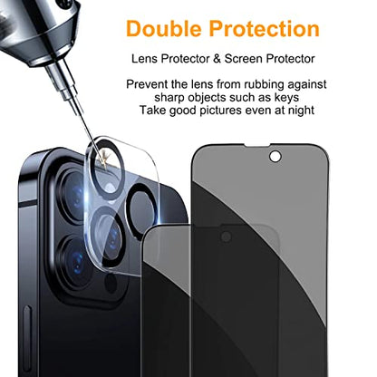 PEHAEL for iPhone 14 Pro Privacy Screen Protector+Camera Lens Protector