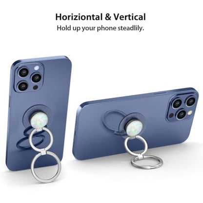 Phone Grip Holder, Phone Ring Holder Finger Kickstand, Foldable & Adjustable Rotatable Double Metal Cell Phone Rings Gripper Stand for iPhone Samsung & Other Phones - Silver Opal - color: Silver Opal
