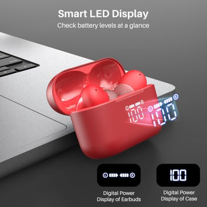 TOZO T20 Wireless Earbuds 97H Playtime, Wireless Charging LED Display Case - color: Red