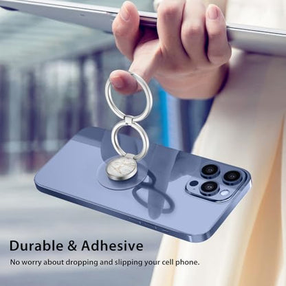 Phone Grip, Phone Ring Holder Finger Kickstand, Foldable & Adjustable Double Metal Cell Phone Rings Gripper Stand for iPhone Samsung &Other Phones - White Marble - color: Silver White Marble
