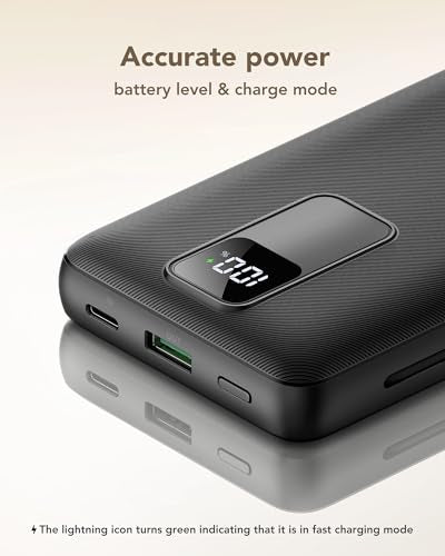 charmast 20000mAh Portable Charger with Built-in Cables and AC Wall Plug - color: black